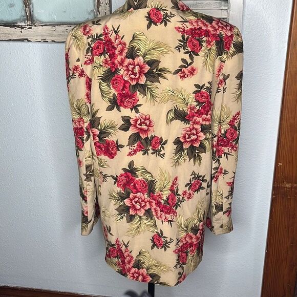 Folio Collection Saks Fifth Avenue Silk Women's Beige Floral Blazer Size 10 - Picture 8 of 11